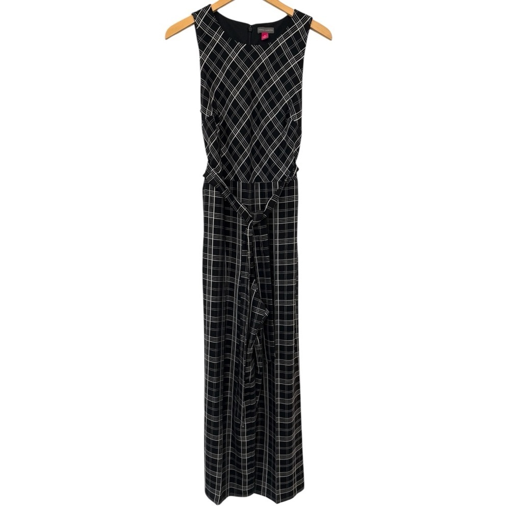 Vince Camuto Cropped Jumpsuit with Pockets, Wide Leg Windowpane Plaid - Picture 3 of 8